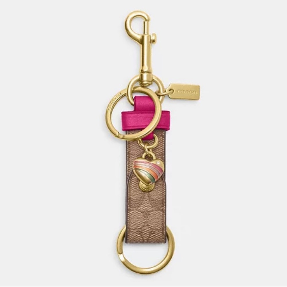 NEW! COACH Trigger Snap Bag Charm Double End Valet Key Ring Rainbow Heart NWT!